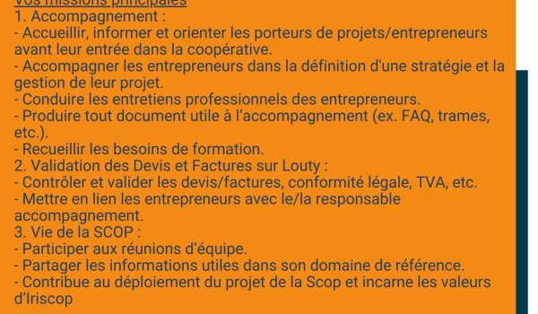 Annonce offre d'emploi Iriscop Accomp des entrepreneur.e.s